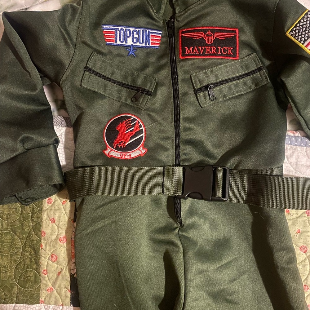 Green top gun military pilot Flight Suit Costume dress up for Halloween